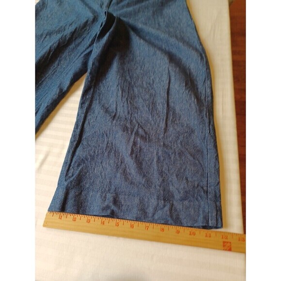 Talbots wide leg cropped denim trousers 10 blue linen blend pants Lagenlook boho - Picture 11 of 13